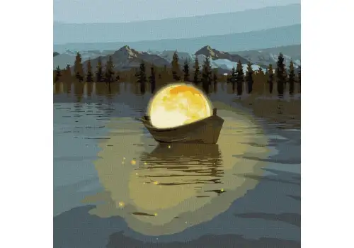 Картина по номерам 50х50 ИДЕЙКА Лунная лодка с красками металлик