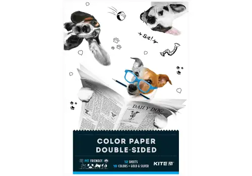 Набор бумаги цветной А4 12 л. KITE Dogs двусторонний