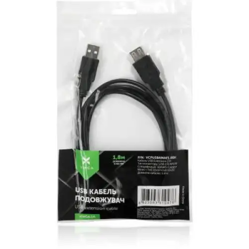 Дата кабель USB 2.0 AM/AF 1.8m Vinga (VCPUSBAMAF1.8BK), фото 2, 99 грн.
