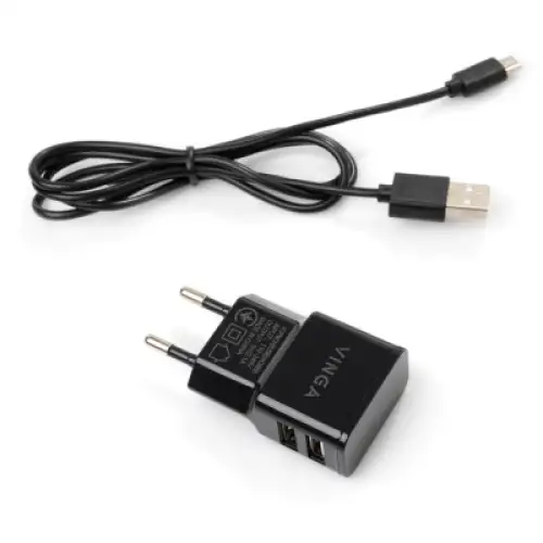 Зарядний пристрій Vinga 2 Port USB Wall Charger 2.1A + microUSB cable (VCPWCH2USB2ACMBK), фото 2, 169 грн.