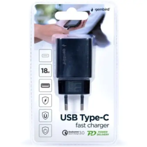 Зарядний пристрій Gembird USB-A + USB-C (PD 18W + QC3.0 18W) (TA-UQC3-03), фото 2, 269 грн.