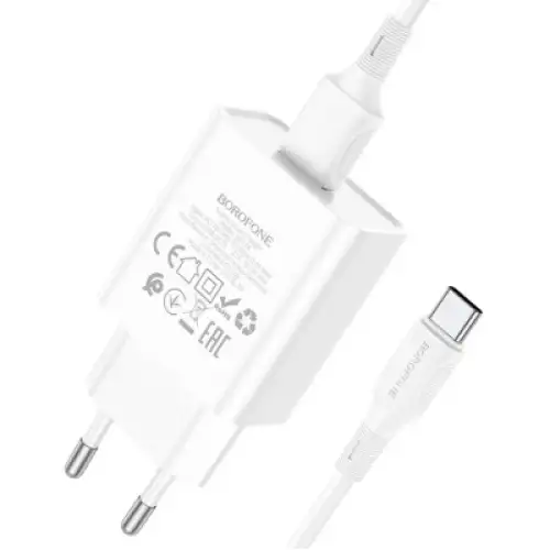 Зарядний пристрій BOROFONE BA74A Aspirer single port charger set(Type-C) White (BA74ACW), фото 2, 109 грн.