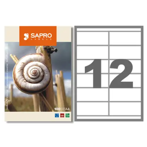 Наклейки А4 SAPRO 105 x 44 мм (12) 100 арк., фото 2, 266.06 грн.