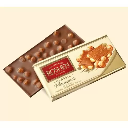 Шоколад Roshen молочний цілий лісовий горіх, фото 2, 57.53 грн.