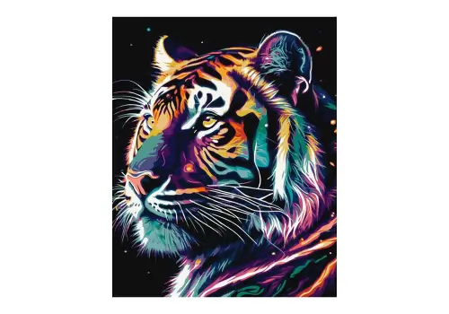 Розфарбування по номерах 40х50 ІДЕЙКА Фантастичний тигр з фарбами металiк extra