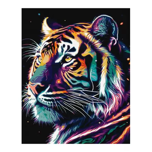 Розфарбування по номерах 40х50 ІДЕЙКА Фантастичний тигр з фарбами металiк extra, фото 2, 275 грн.