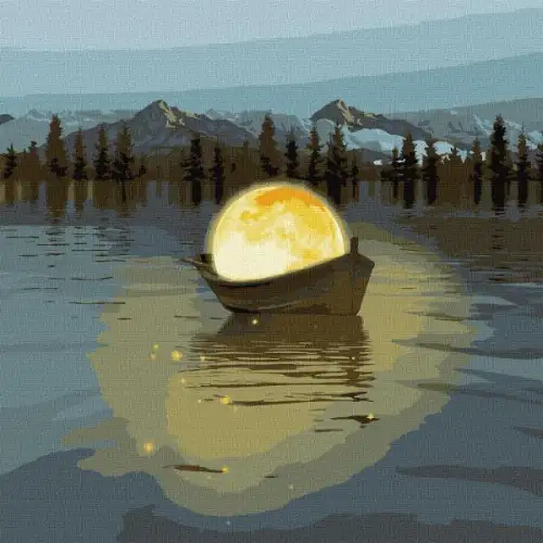 Картина за номерами 50х50 ІДЕЙКА Місячний човен з фарбами металік, фото 2, 226 грн.