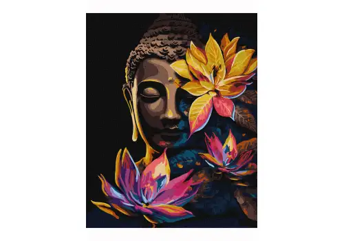Картина по номерам 40х50 ИИДЕЙКА Будда с лотосами с красками металлик