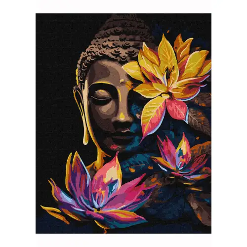 Картина за номерами  40х50 IІДЕЙКА Будда з лотосами з фарбами металік, фото 2, 275 грн.