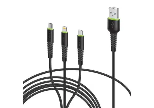 Дата кабель USB 2.0 AM to Lightning + Micro 5P + Type-C 1.4m CBFLEXU1 bl Intaleo (1283126487521)