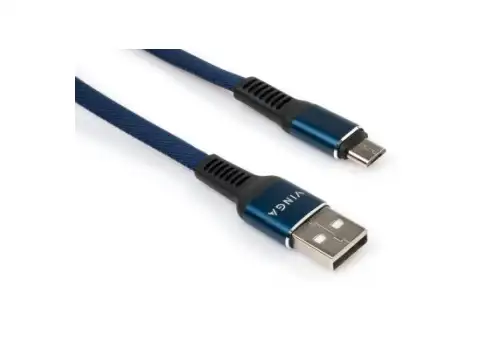 Дата кабель USB 2.0 AM to Micro 5P 1m flat nylon blue Vinga (VCPDCMFNB1B)