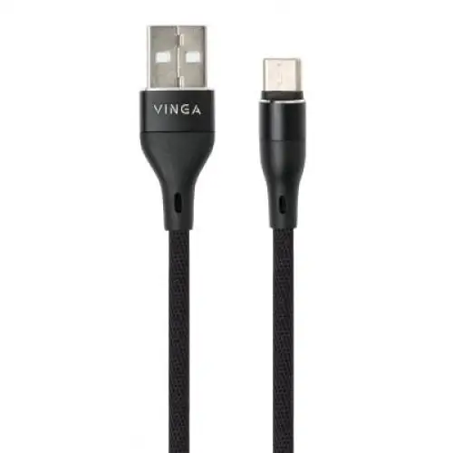 Дата кабель USB 2.0 AM to Type-C 1.0m cylindric nylon back Vinga (VCPDCTCCANB1BK), фото 2, 139 грн.